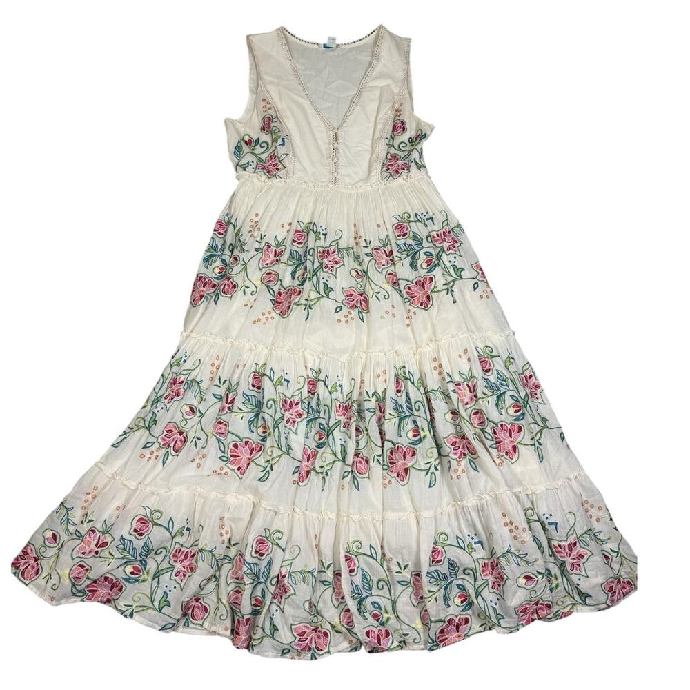 Sundance Women's Size M Floral Embroidered Marjorie Rose Maxi Dress Boho